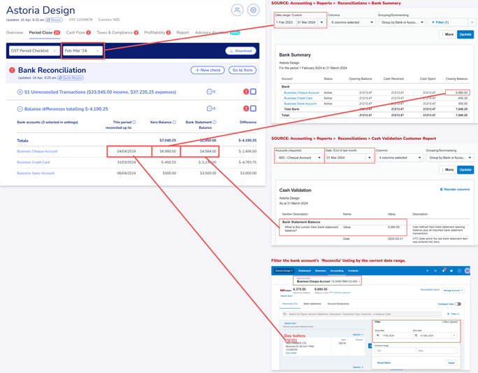 Aider Period Close Checklist Balance Difference alert - how to cross-check against the data in Xero