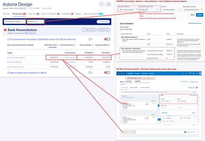 Aider Period Close Checklist Unreconciled Transactions alert - how to cross-check against the data in Xero